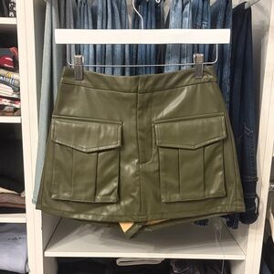 Brooklyn Karma Olive Green Faux Leather Mini Cargo Skort